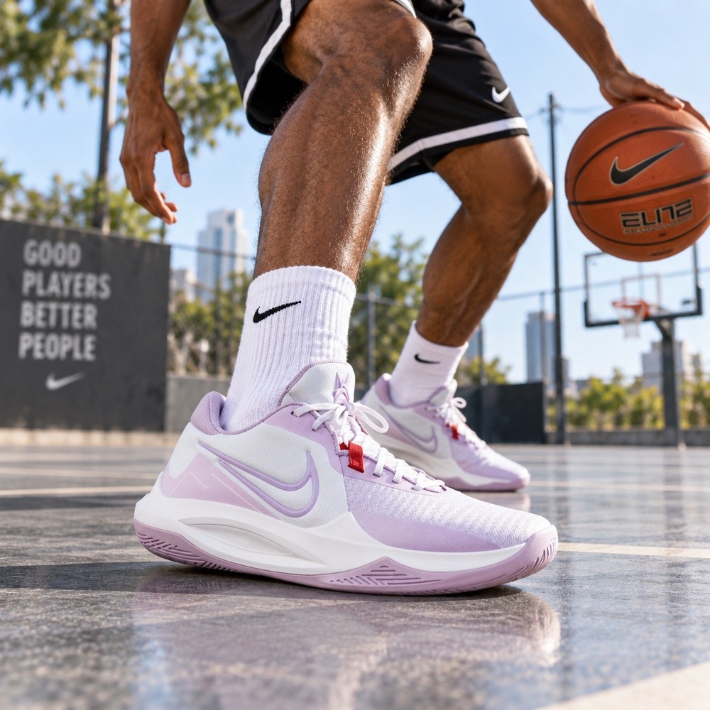 Nike Precision 6 Mens Basketball Shoes Lilac White Red Accents Athletic Sneakers